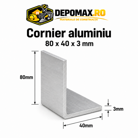 Cornier aluminiu 80 x 40 x 3 mm, 6 metri (EN AW-6060)